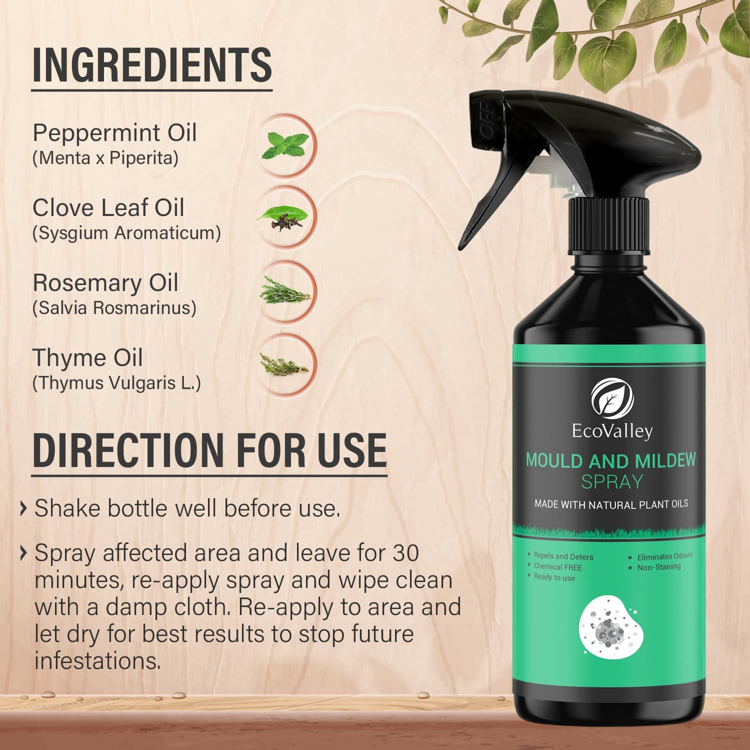 EcoValley Natural Black Mould and Mildew Remover Spray - 500ml