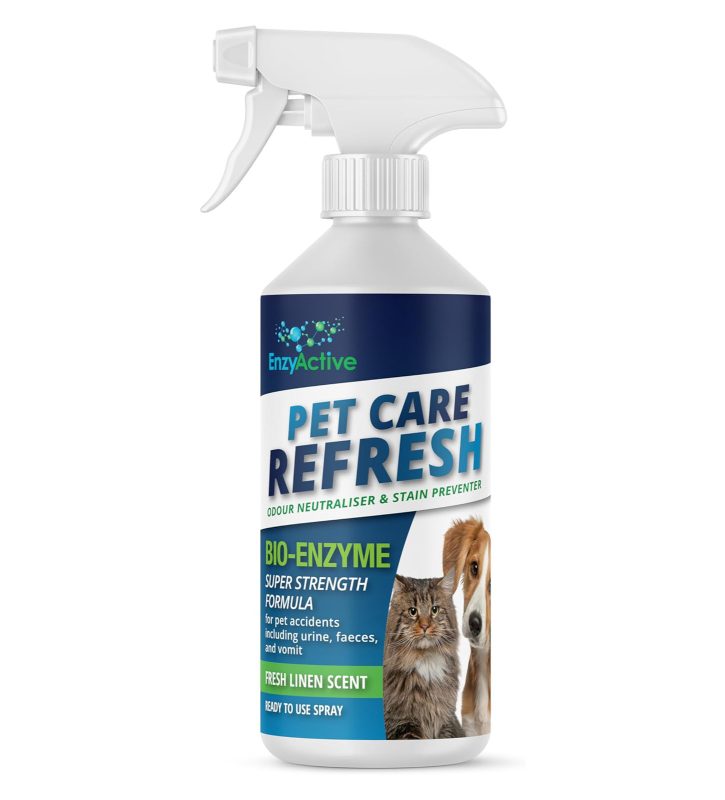 EnzyActive Pet ReFresh enzyme spray bottle for pet odour removal and stain prevention on bedding, kennels, sofas, and upholstery