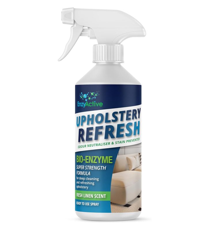 EnzyActive Upholstery ReFresh spray bottle for odour removal, stain prevention, and fabric freshening on sofas, mattresses, and bedding